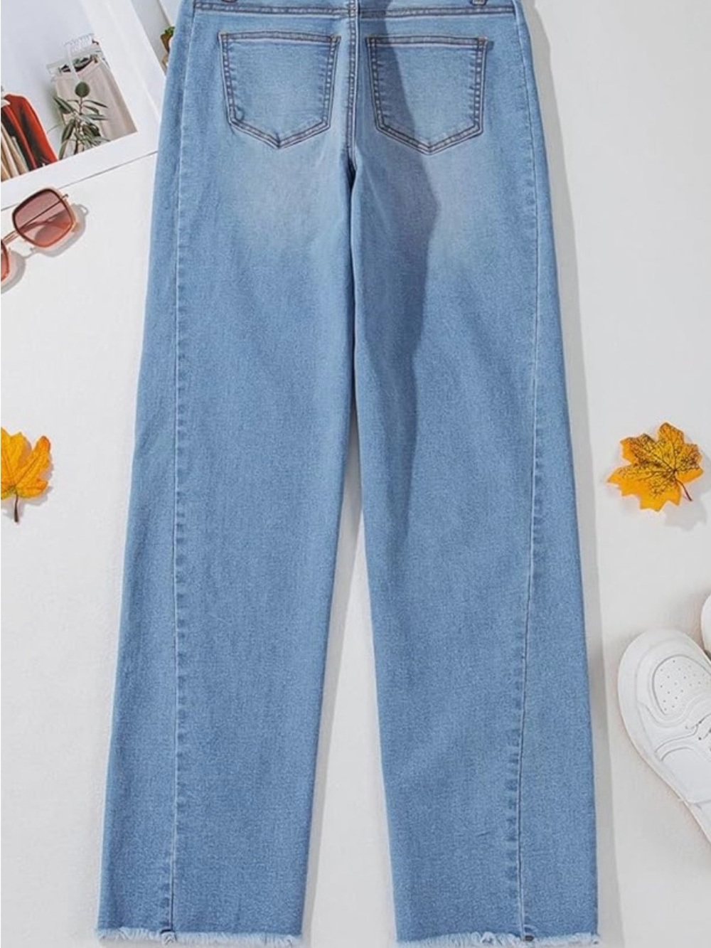 Light Blue Wide Leg High Waist Women’s Jeans Raw Hem 14